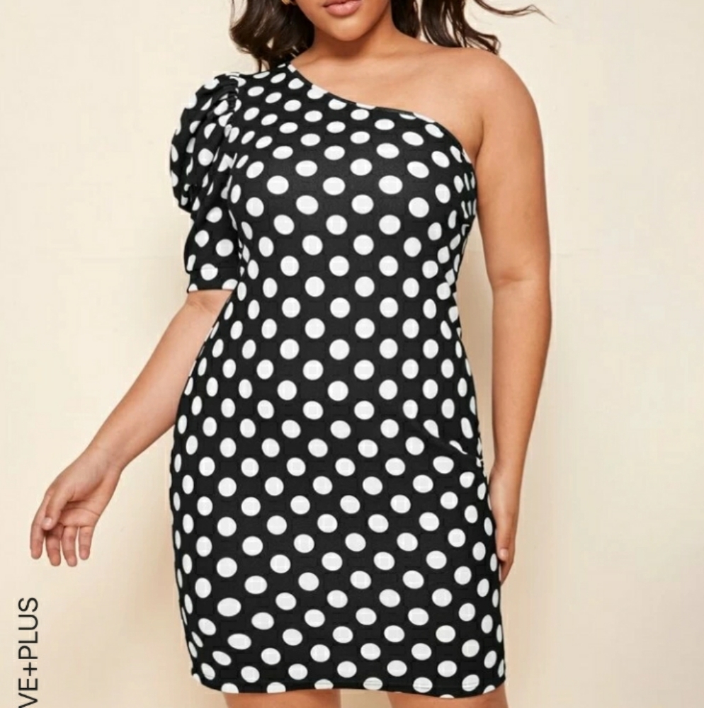 One sleeve polka dot dress